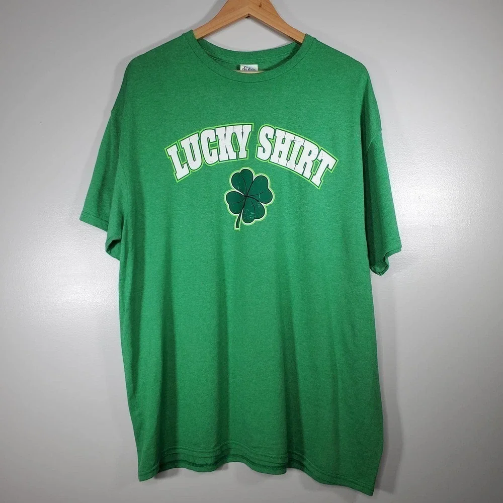 Delta Pro Weight Pre-Shrunk Lucky Shirt Clover Graphic Tee Green Size XL